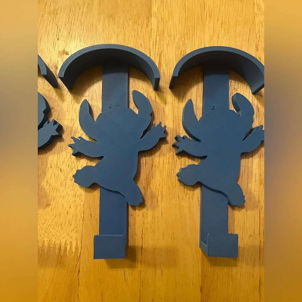 3D Printer Made Stitch Blue Wall Hooks-Bundle of 5.